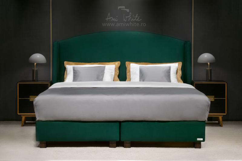 Pat tapițat BoxSpring GREEN MUNA 