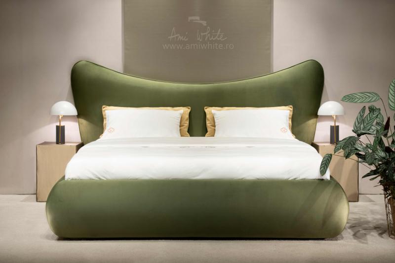 Pat tapițat BoxSpring FLUTURE VERDE