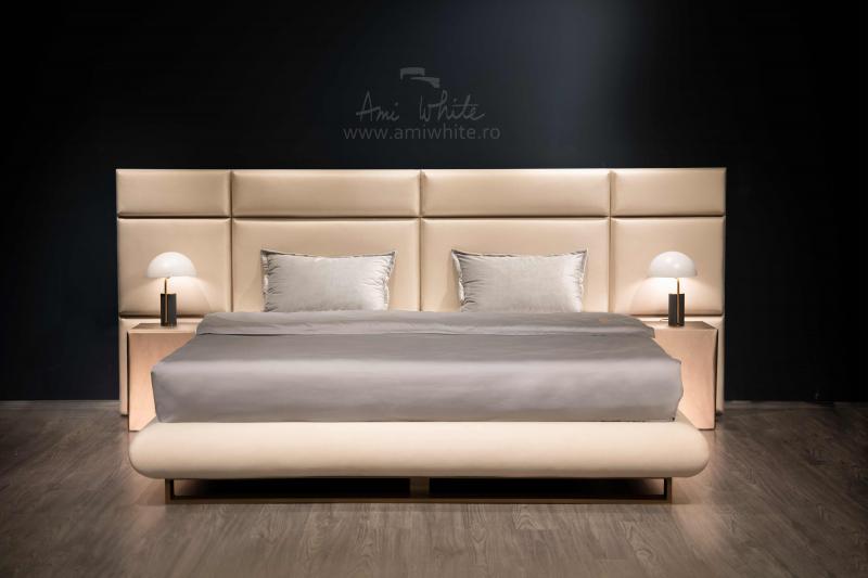 Pat tapițat BoxSpring CREAM BELLA 