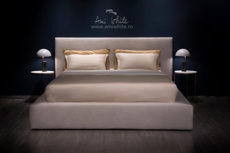 Pat tapițat BoxSpring CREAM CLASIC CU RAMA